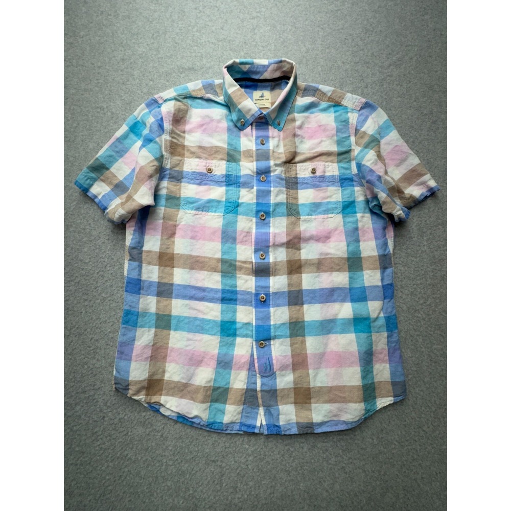 Johnnie-O Hangin Out Shirt Mens Medium Plaid Button Up Short Sleeve Casual